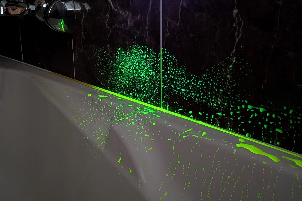 Colorant fluorescent et gaz traçant utilisés pour détecter une fuite d'eau.