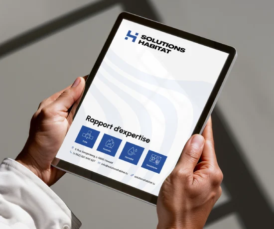 Rapport d'expertise Solutions Habitat affiché sur une tablette après une recherche de fuite