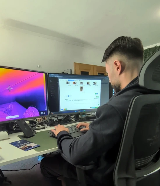Employé traitant une demande de recherche de fuite avec un logiciel spécialisé